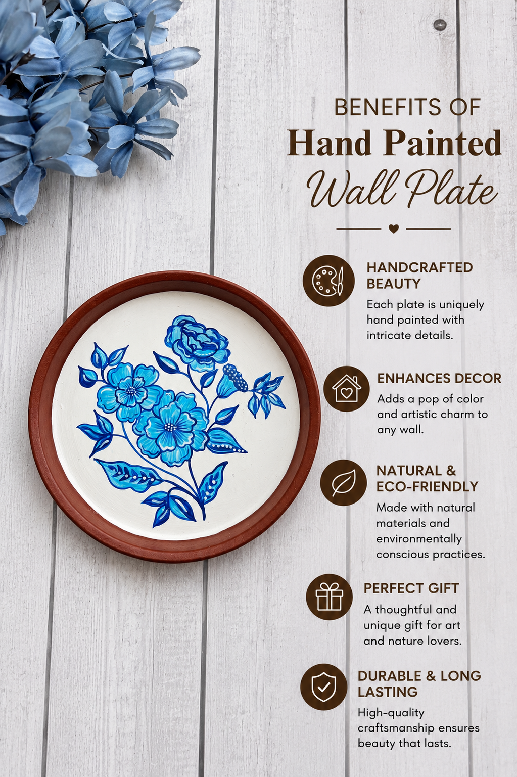 Blue Floral Wall Plate