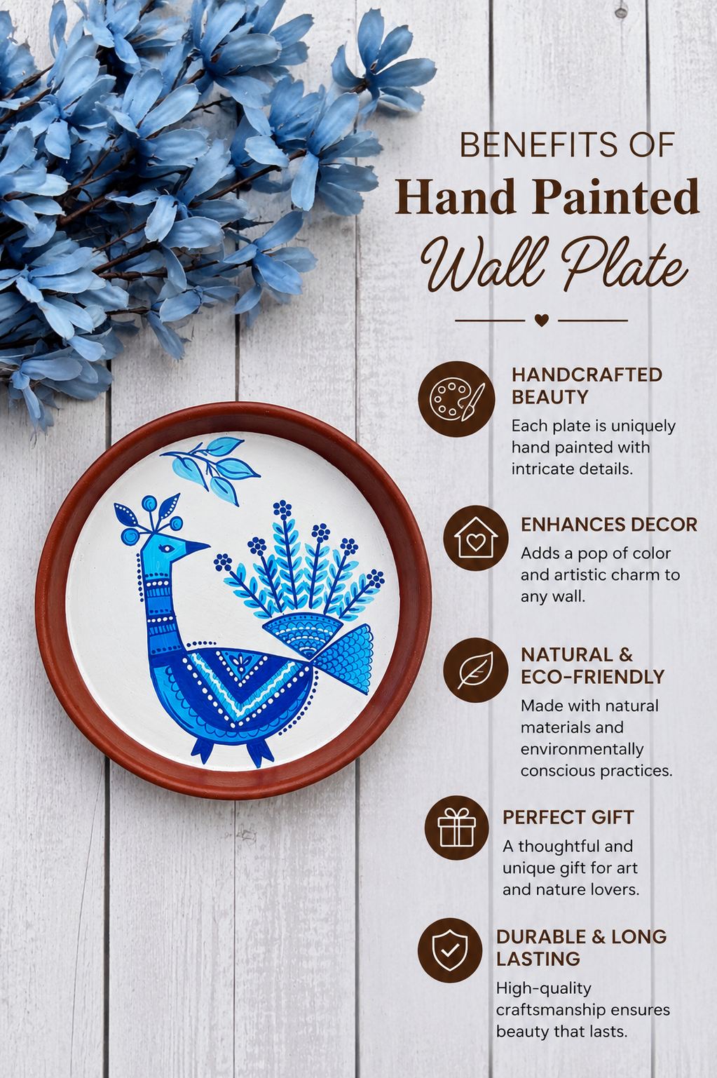 Indigo Folk Bird Wall Plate